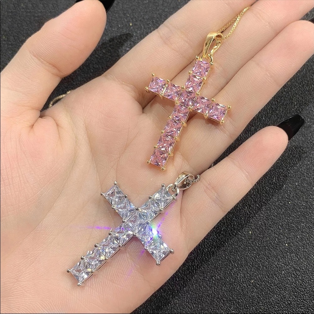 New Unisex 925 Silver Diamond Cross Necklace - Picture 5 of 6